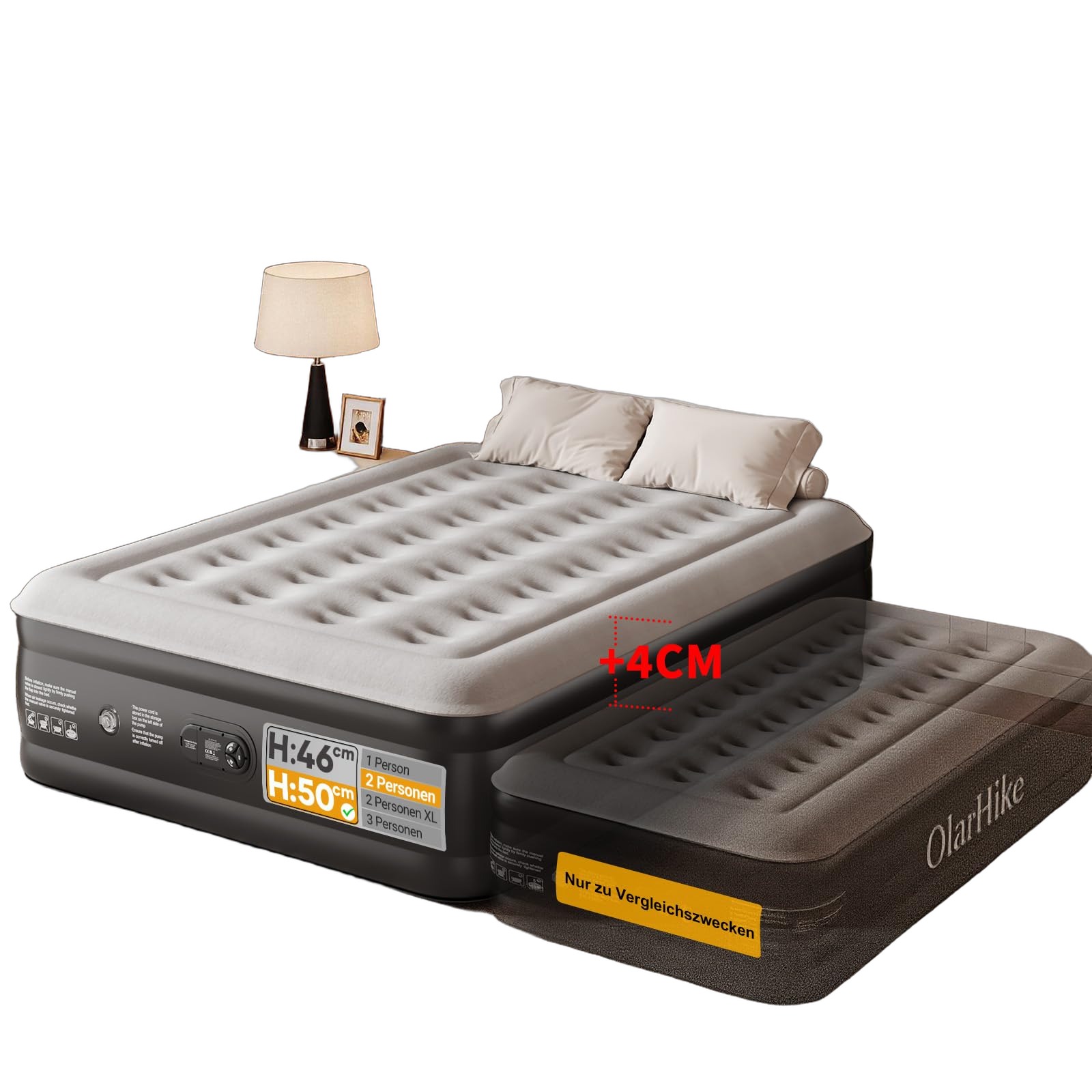 Selbstaufblasbare Matratze für 2 Personen, Bett 200 × 140 × 50 cm